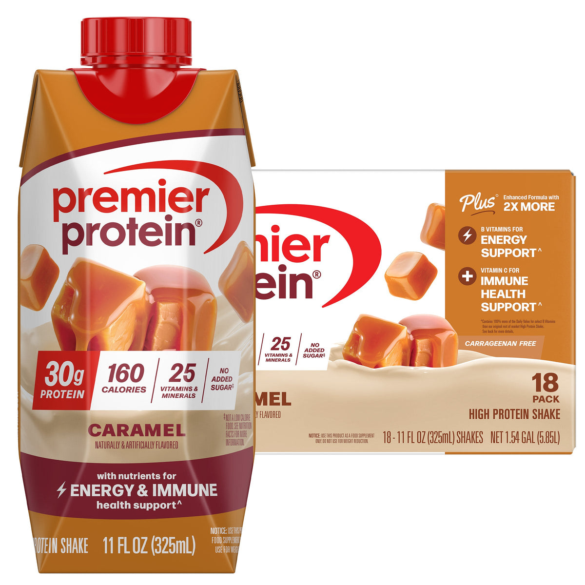 미국직구 프리미어 프로틴 단백질 쉐이크 음료 카라멜 Premier 30g Protein PLUS Energy and Immune Support Shakes, Caramel, 11 fl oz, 18-pack