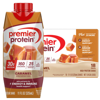 미국직구 프리미어 프로틴 단백질 쉐이크 음료 카라멜 Premier 30g Protein PLUS Energy and Immune Support Shakes, Caramel, 11 fl oz, 18-pack