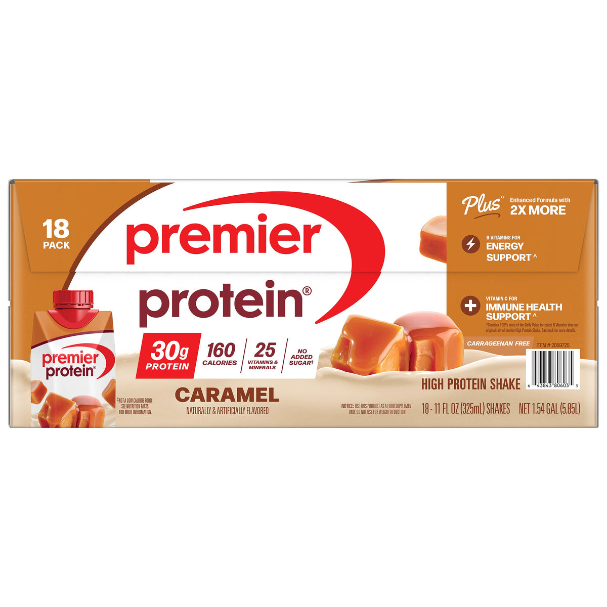 미국직구 프리미어 프로틴 단백질 쉐이크 음료 카라멜 Premier 30g Protein PLUS Energy and Immune Support Shakes, Caramel, 11 fl oz, 18-pack