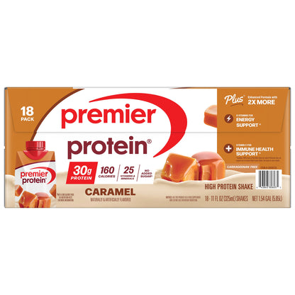 미국직구 프리미어 프로틴 단백질 쉐이크 음료 카라멜 Premier 30g Protein PLUS Energy and Immune Support Shakes, Caramel, 11 fl oz, 18-pack