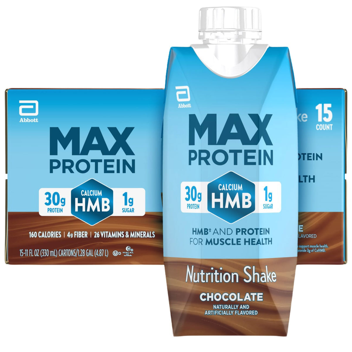 미국직구 맥스프로틴 단백질 쉐이크 음료 초콜릿 Max Protein 30g Protein Shake +HMB, Chocolate, 11 fl oz, 15-pack
