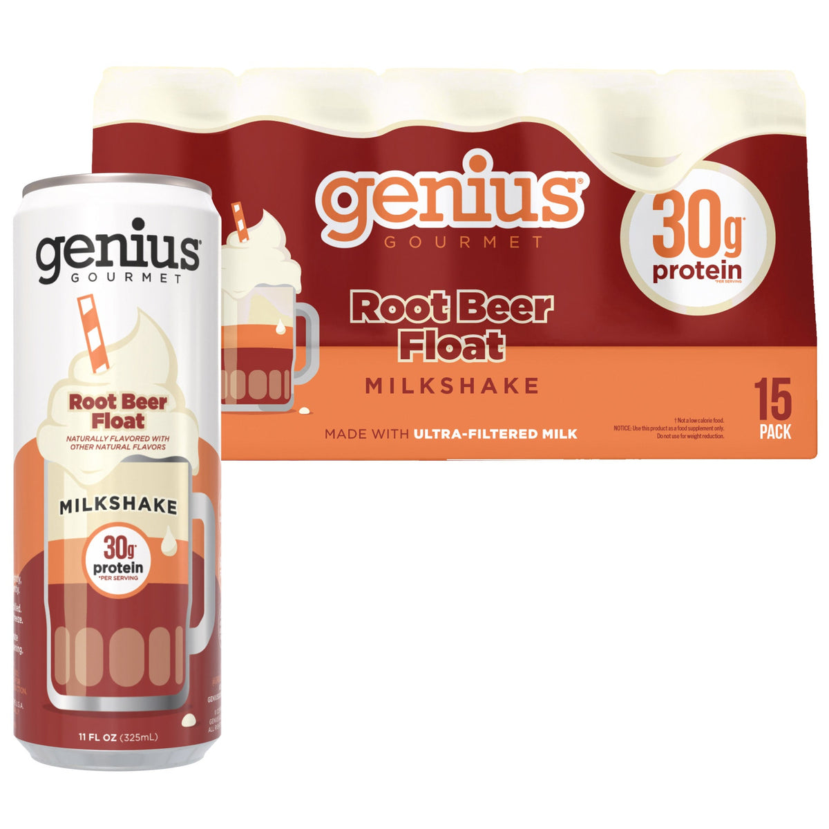 미국직구 지니어스 가르메 단백질 쉐이크 음료 루트비어 Genius Gourmet Root Beer Float 30g Protein Shake, 11 fl oz, 15-pack
