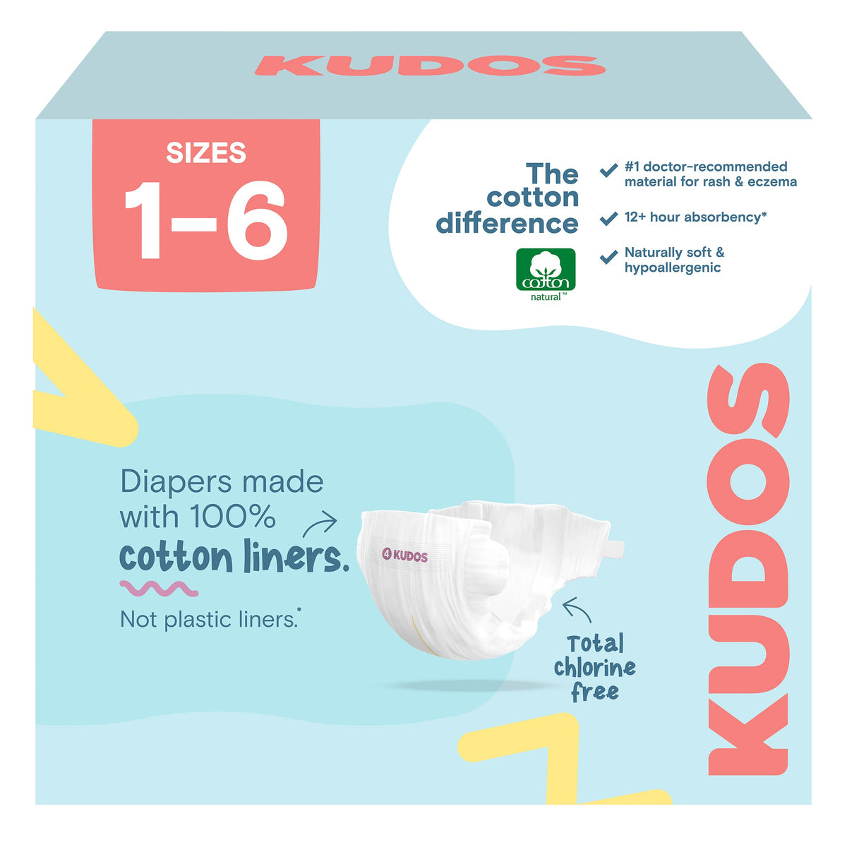 미국직구 쿠도스 순면 프리미엄 기저귀 사이즈 1~6 / Kudos Total Chlorine Free 100% Cotton Liner Premium Diapers Sizes 1-6