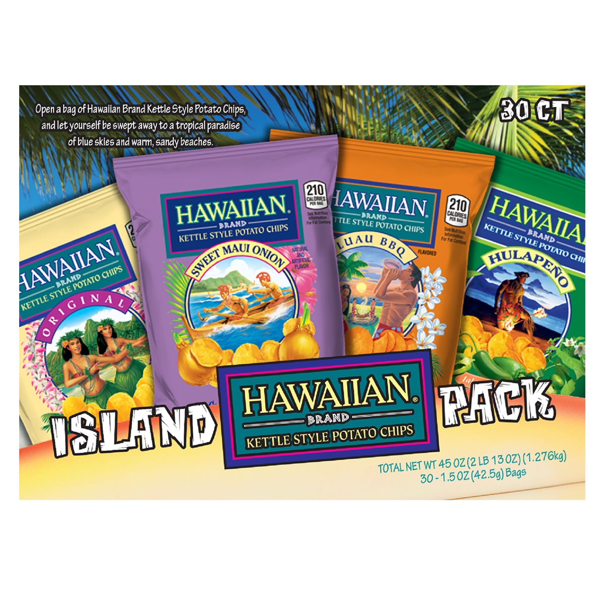 미국직구 Hawaiian Brand Kettle Style Potato Chips, Island Variety Pack, 1.5 oz, 30 ct