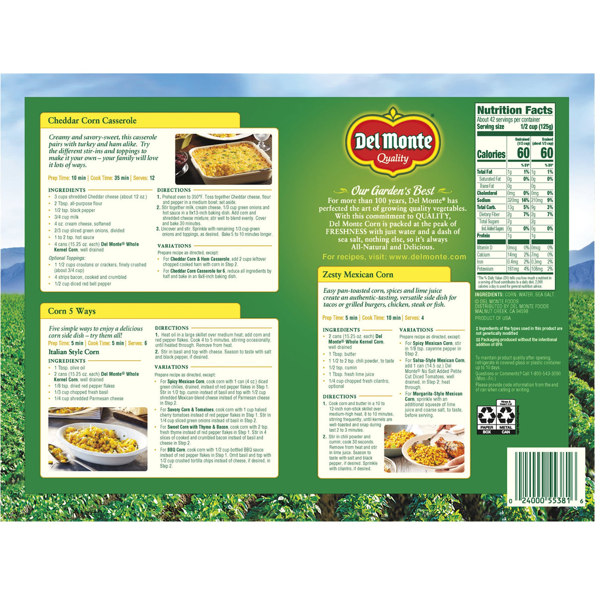 미국직구 Del Monte Whole Kernel Corn, 15.25 oz, 12 ct