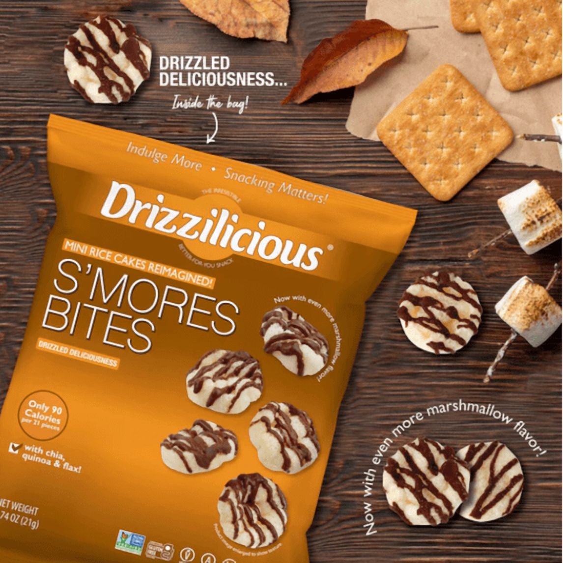 미국직구 4 pack Drizzilicious 21g 4팩 / 4 pack Drizzilicious S'mores Mini Rice Cake Gluten Free 4
