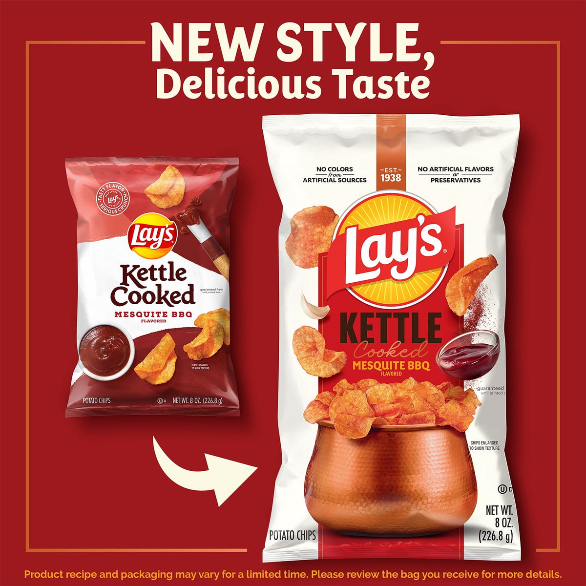 미국직구 Lay’s Mesquite BBQ Kettle Cooked Potato Chips Bag, 8 oz