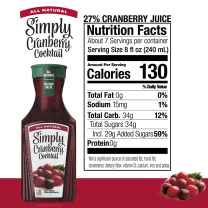 미국직구 심플리 Cranberry Cocktail Juice Drink Bottle, 52 fl oz