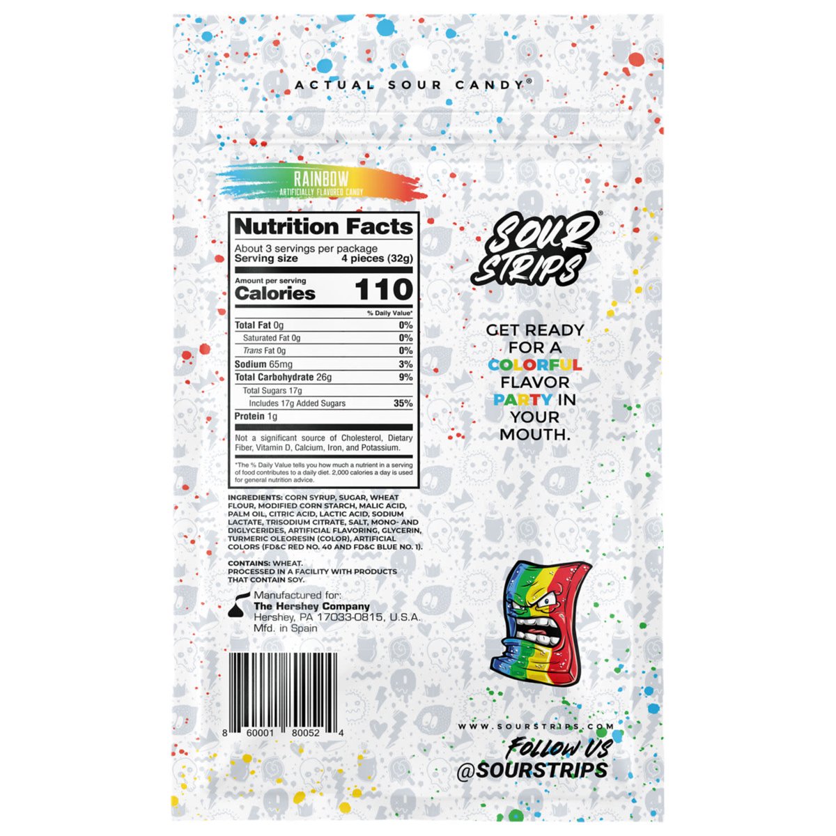 미국직구 Sour Strips Rainbow 캔디 96g 2팩 / Sour Strips Rainbow Flavored Chewy, Candy Bag, 96g, 2 3