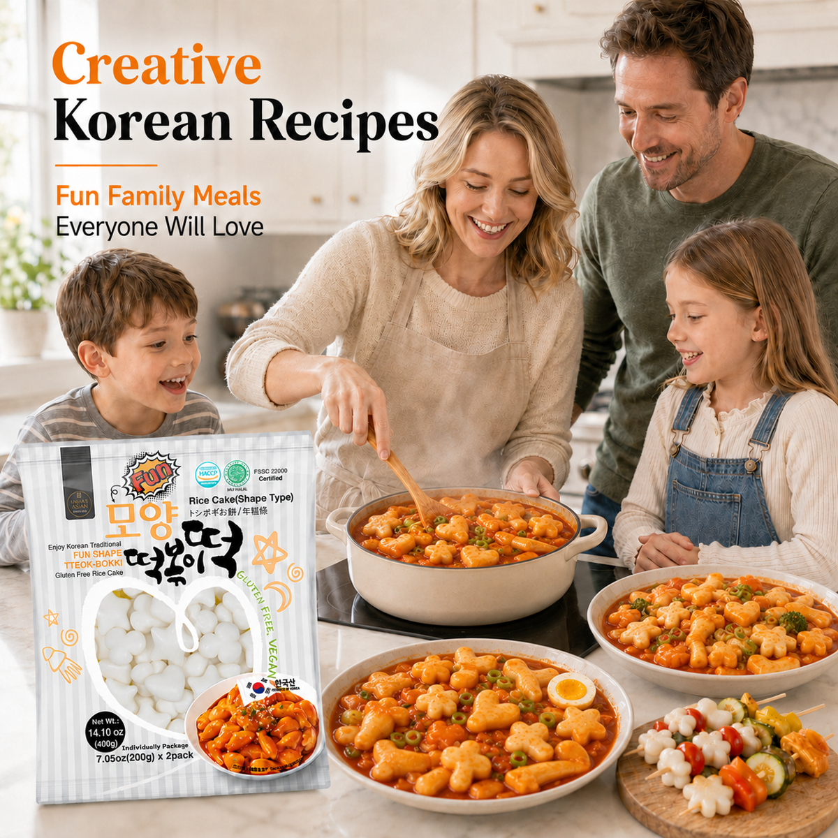 미국직구 UNHA'S Fun Shaped 400g 2팩 / UNHA'S Fun Shaped Korean Tteokbokki Rice Cakes, Chewy Ric 2