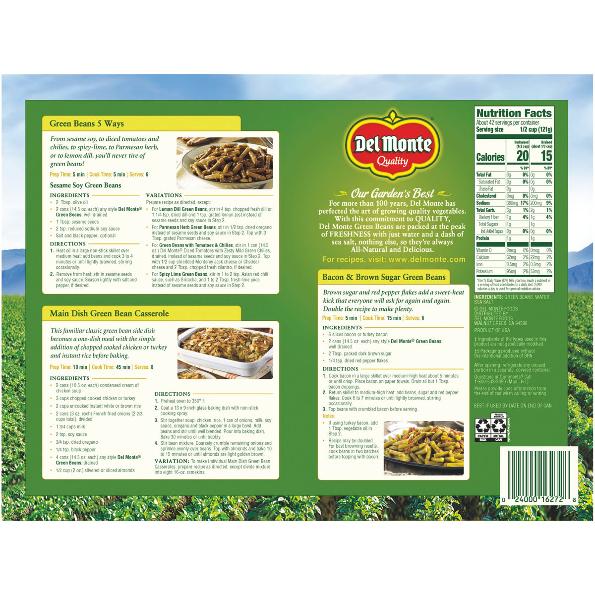 미국직구 Del Monte Cut Green Beans, 14.5 oz can, 12 ct