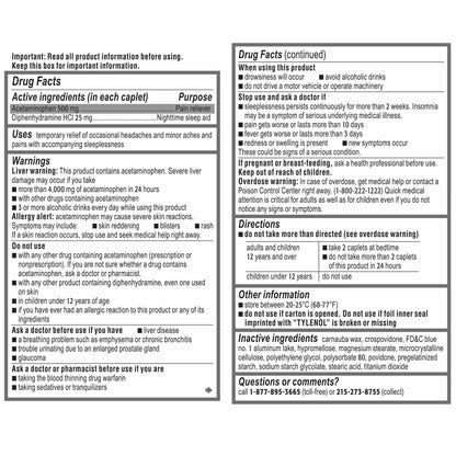 미국직구 타이레놀PM Tylenol PM Extra Strength Acetaminophen 500 mg Pain Reliever & Sleep Aid, 225 Caplets