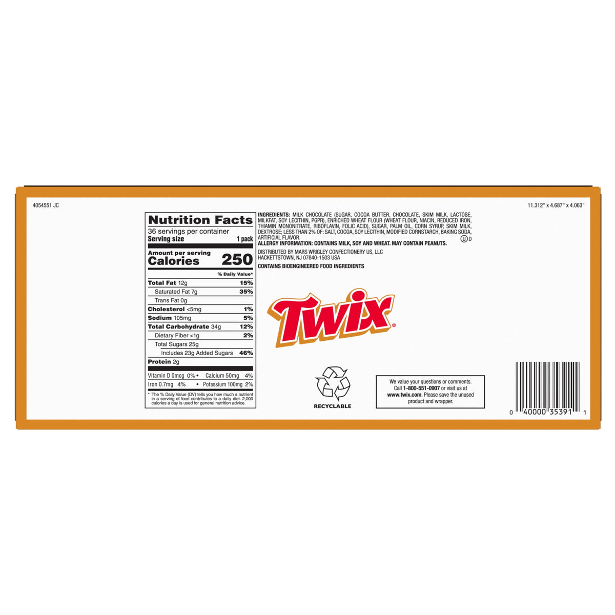 미국직구 트윅스 Caramel Cookie Chocolate Candy Bar, Full Size, 1.79 oz, 36 ct