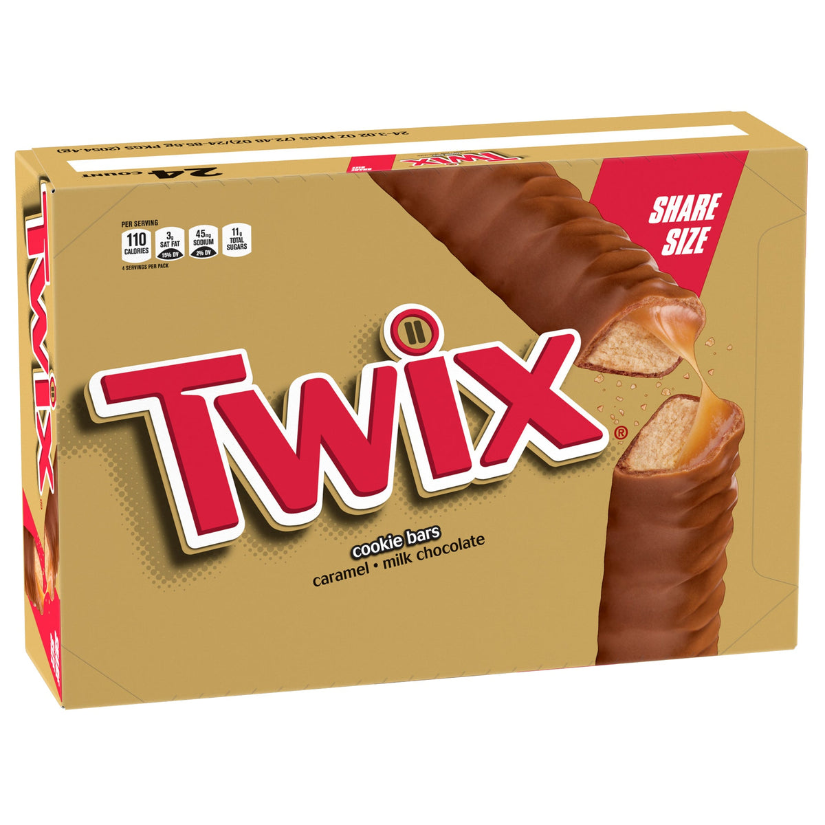 미국직구 트윅스 Chocolate  & Caramel Cookie Candy Bar, Share Size, 3.02 oz, 24 ct