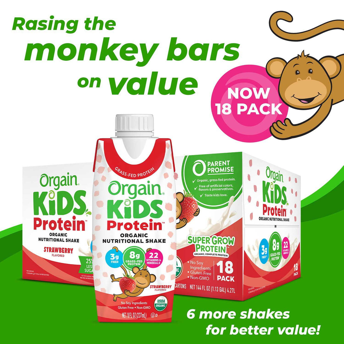 미국직구 Orgain Kids 237ml / Orgain Kids 8g Protein Organic Nutrition Shake, Strawberry 237ml, 4