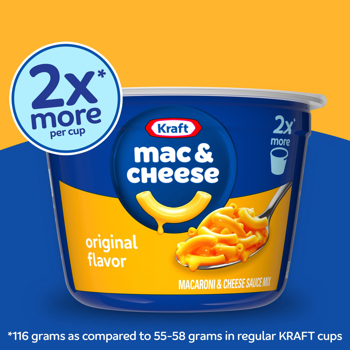 미국직구 크래프트 (2 pack)  and Cheese, 2 Big Cups, for Easy Dinner or Dinner Sides, Original Flavor, No Artificial Flavors, Preservatives or Dyes, 4.1 oz