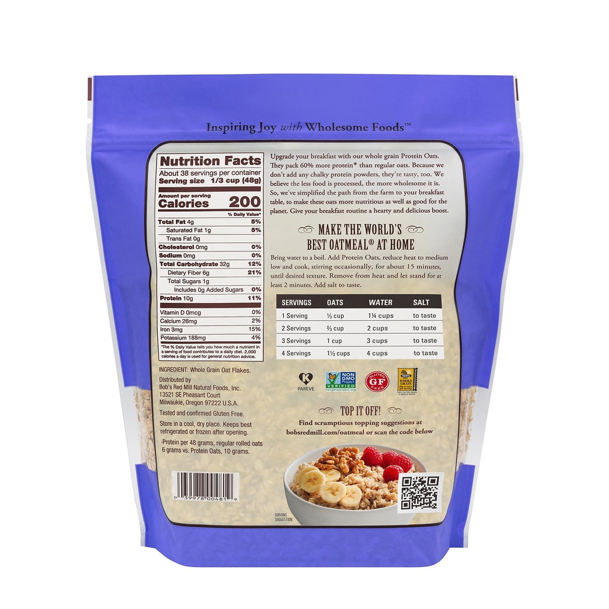 미국직구 Bob's Red Mill 1.8kg / Bob's Red Mill Gluten Free Protein Oats, 1.8kg 2