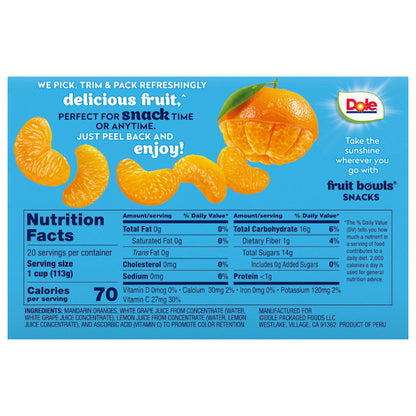 미국직구 Dole Mandarin Oranges Fruit Cups, 4 oz, 20 ct
