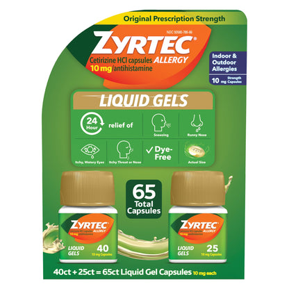 미국직구 지르텍 알레르기약 Zyrtec 24 Hour Allergy Relief Antihistamine Cetirizine HCl 10 mg, 65 Liquid Gels