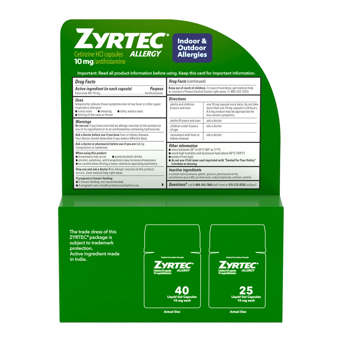 미국직구 지르텍 알레르기약 Zyrtec 24 Hour Allergy Relief Antihistamine Cetirizine HCl 10 mg, 65 Liquid Gels