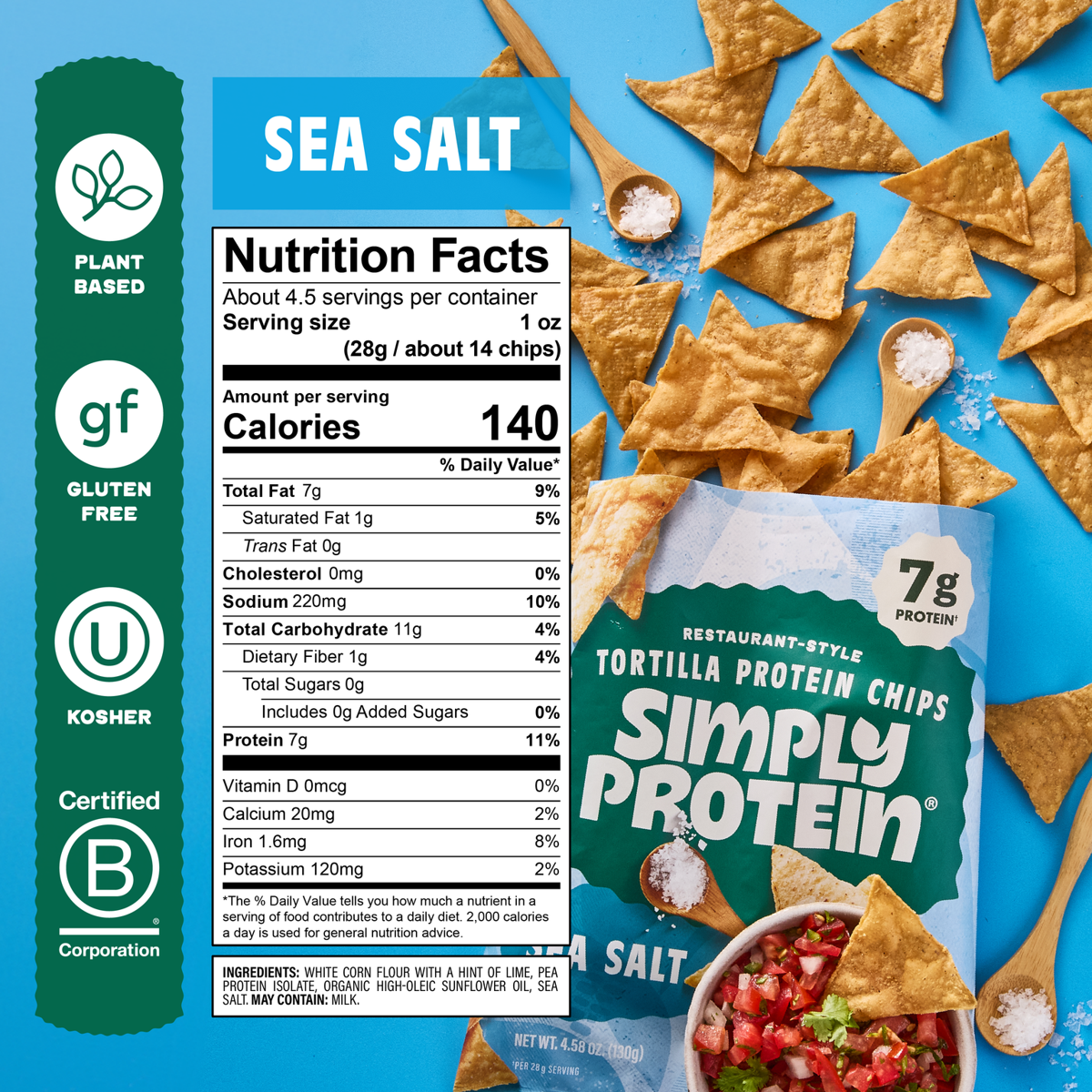 미국직구 130g 12팩 / (Pack Of 12) Simply Protein Chips Tortilla Sea Salt 130g 3