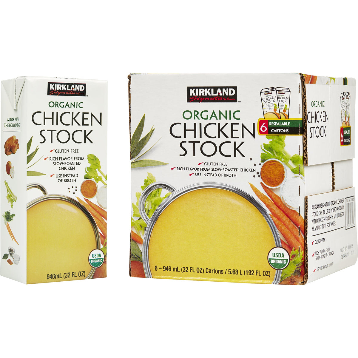 미국직구 Kirkland Signature Organic Soup Stock, Chicken, 32 fl oz, 6 ct