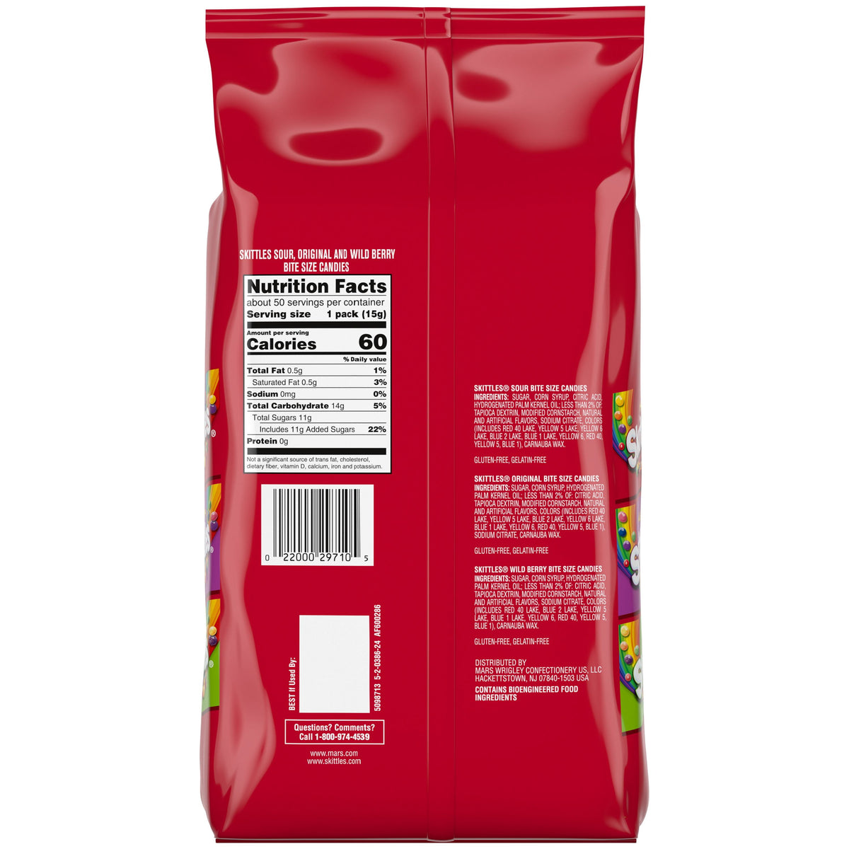 미국직구 스키틀즈 Original, Wild Berry & Sour Fun Size Chewy Candy, Party Size - 26.46 oz Bulk Bag