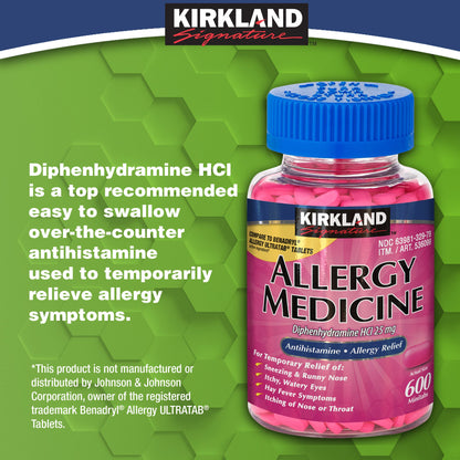 미국직구 커클랜드 알레르기약 Kirkland Signature Allergy Medicine 25 mg., 600 Minitabs
