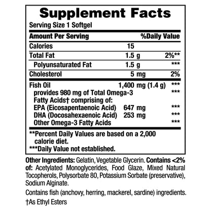 미국직구 네이처스바운티 오메가3 Nature's Bounty Fish Oil 1400 mg, 130 Coated Softgels