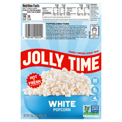 미국직구 졸리타임 White Popcorn Kernels, 32 oz Bag, Non-GMO Project Verified, 100% Whole Grain, High Fiber, Gluten Free, White Popcorn for Air Poppers, Stove