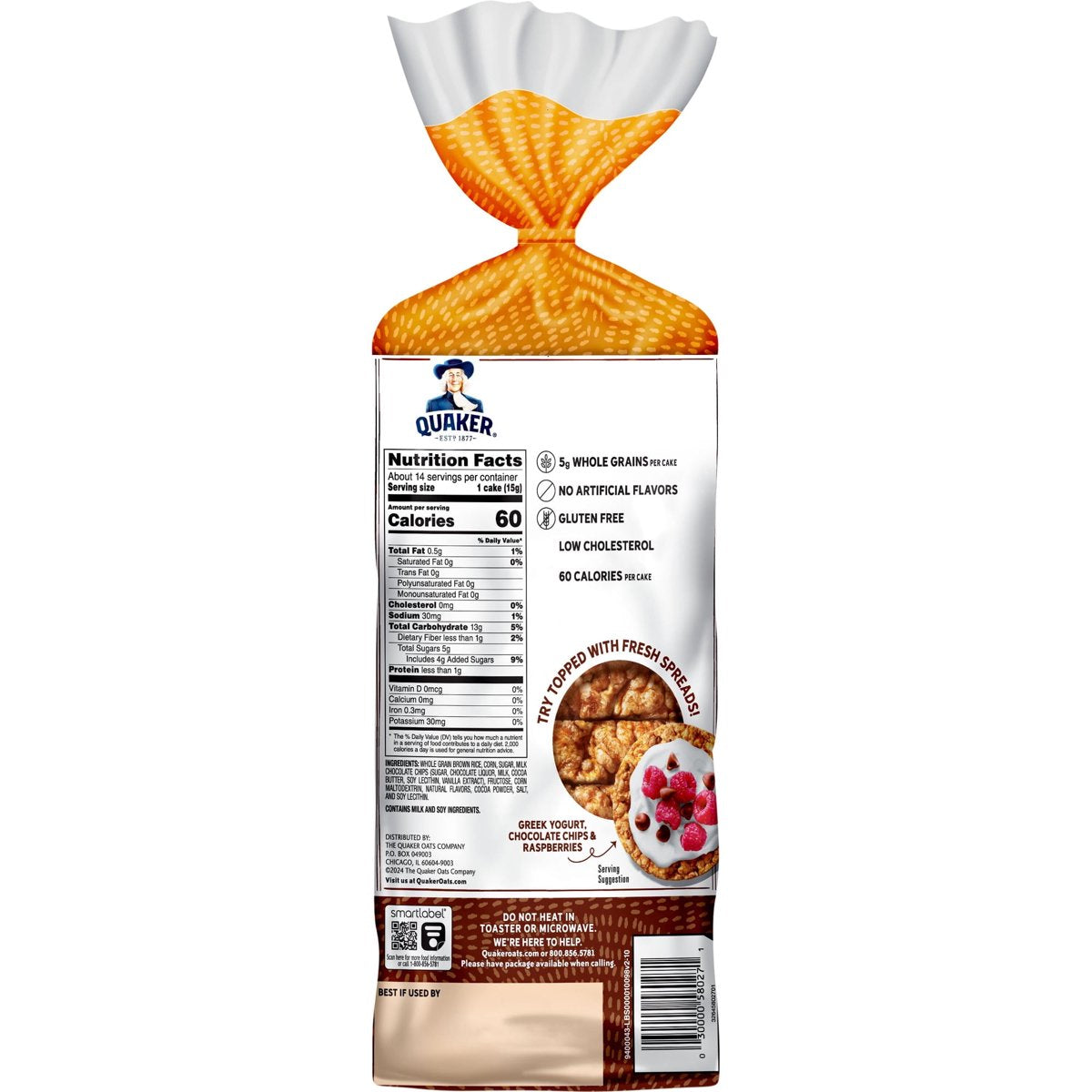 미국직구 초콜릿 210g / ( 1 PACK) Quaker Gluten Free Caramel Chocolate Chip Rice Cakes Bag, 21 2