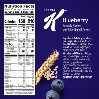 미국직구 스페셜K Kellogg's  Blueberry Breakfast Cereal, Good Source of Fiber, Family Size, 15.5  oz