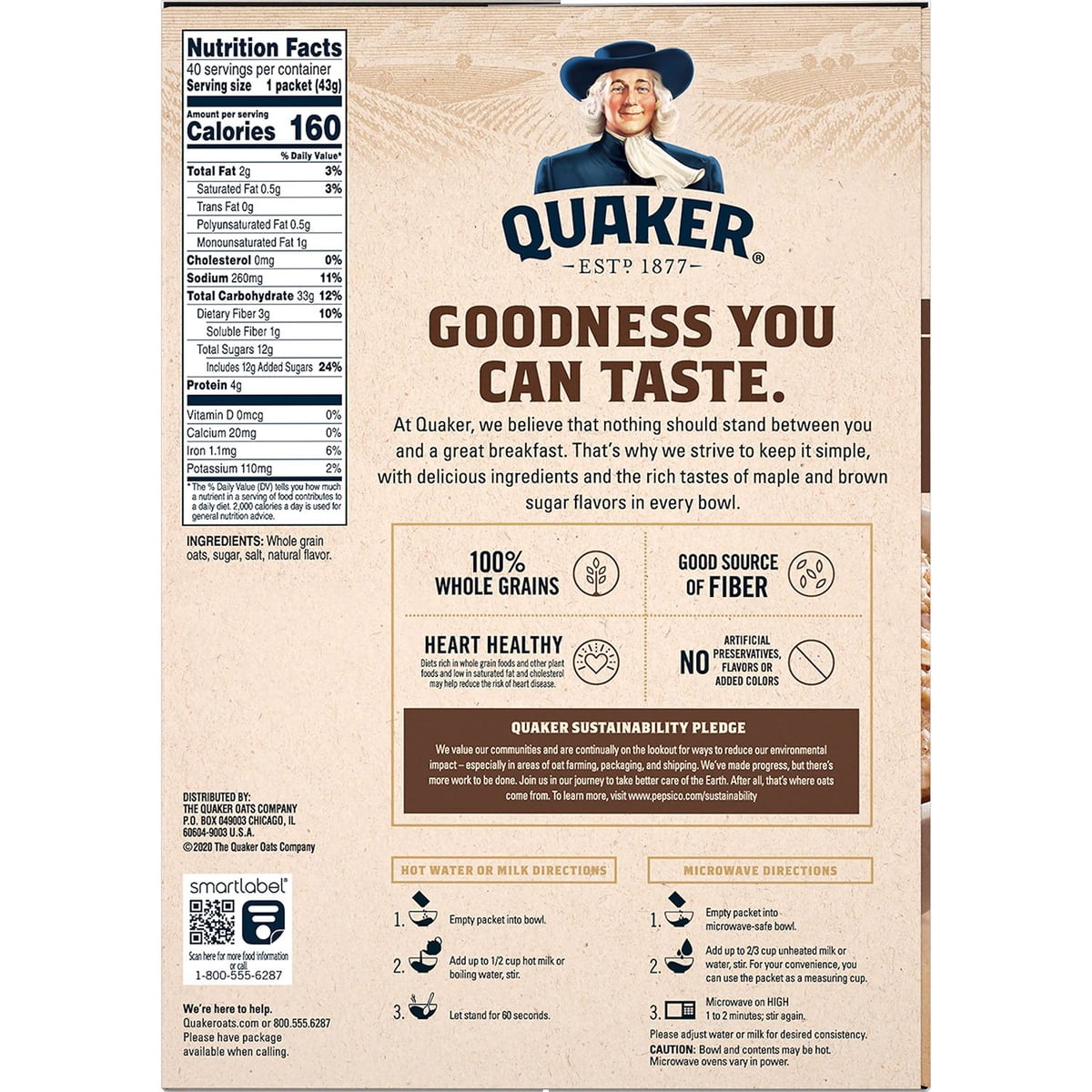 미국직구 Quaker Instant Oatmeal 43g / Quaker Instant Oatmeal, Maple Brown Sugar, 43g, 40 pk. 6