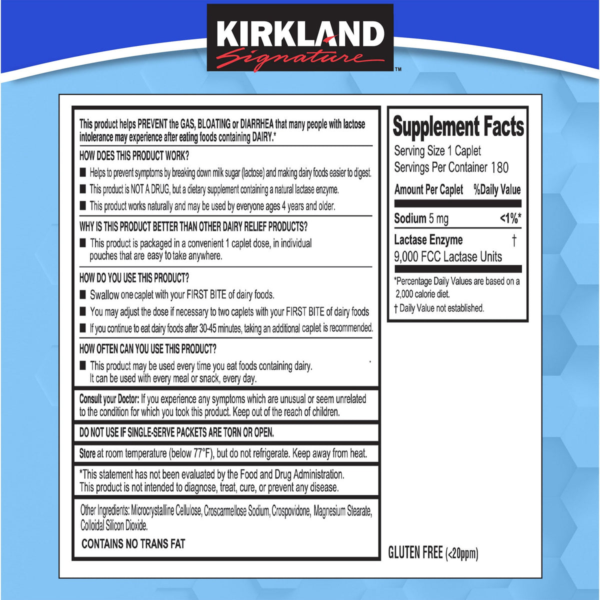미국직구 커클랜드 생활건강 Kirkland Signature Fast Acting Lactase, 180 Caplets