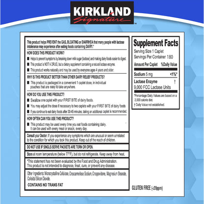 미국직구 커클랜드 생활건강 Kirkland Signature Fast Acting Lactase, 180 Caplets