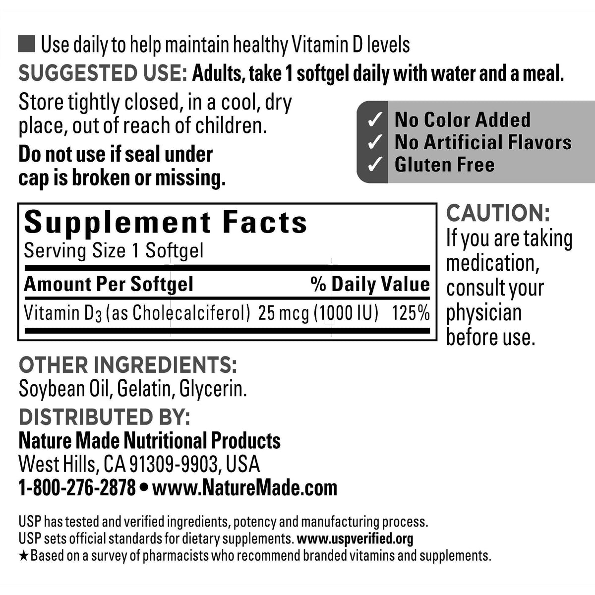 미국직구 네이처메이드 비타민D Nature Made Vitamin D3 25 mcg., 650 Softgels