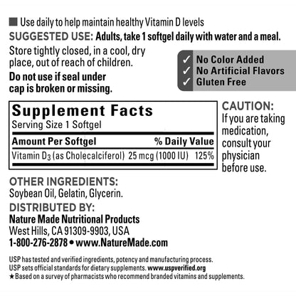 미국직구 네이처메이드 비타민D Nature Made Vitamin D3 25 mcg., 650 Softgels