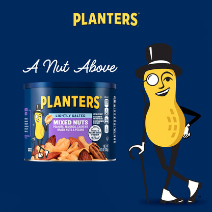 미국직구 플랜터스 (12 pack)  Lightly Salted Mixed Nuts with Peanuts, Almonds, Cashews, Hazelnuts and Pecans, Plant Based Protein, 10.3 oz Canister