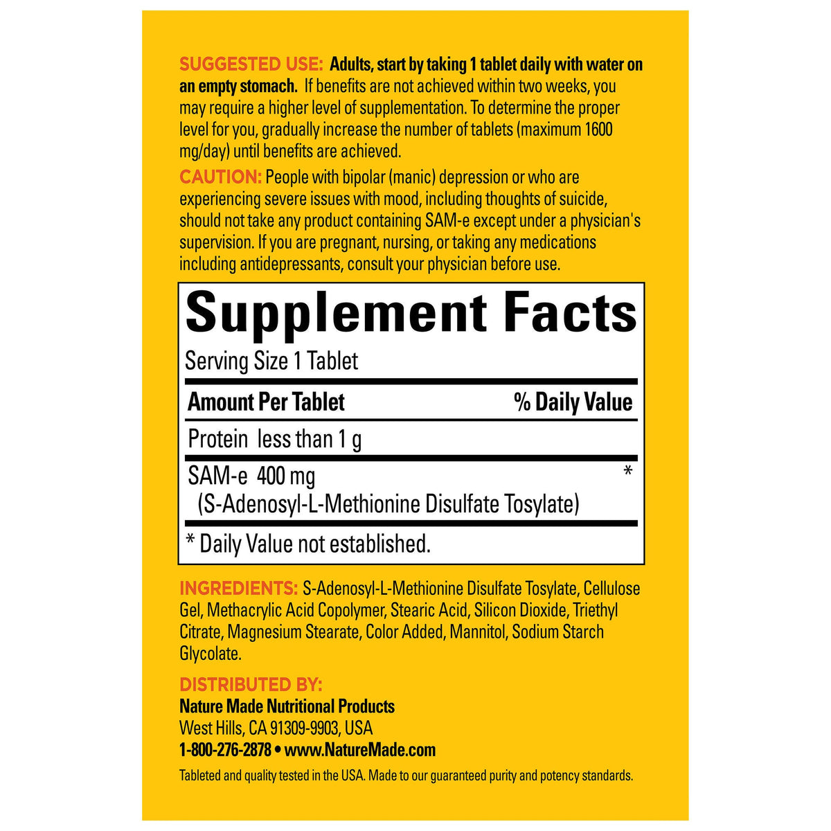 미국직구 네이처메이드 영양제 Nature Made SAM-e Complete 400 mg., 60 Tablets