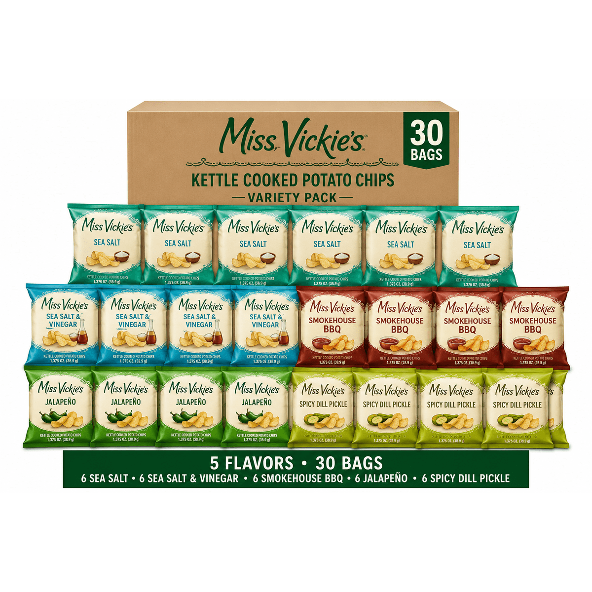 미국직구 Miss Vickies Kettle 39g 30팩 / Miss Vickies Kettle Cooked Potato Chips Variety Pack, 3 2