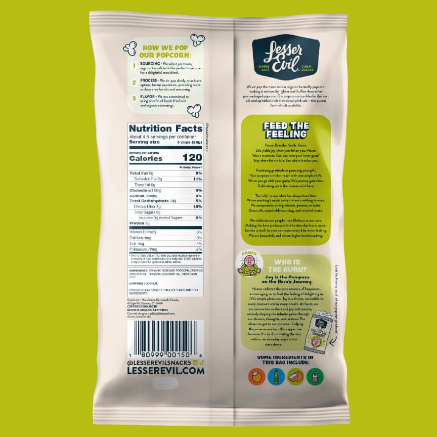 미국직구 130g 12팩 / (Pack Of 12) Lesser Evil Popcorn Avocado-Licious Organic 130g 2