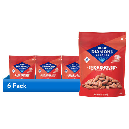 미국직구 블루다이아몬드 (6 pack)  Almonds, Smokehouse Flavored Snack Nuts Perfect for Snacking, 14oz Resealable Bag