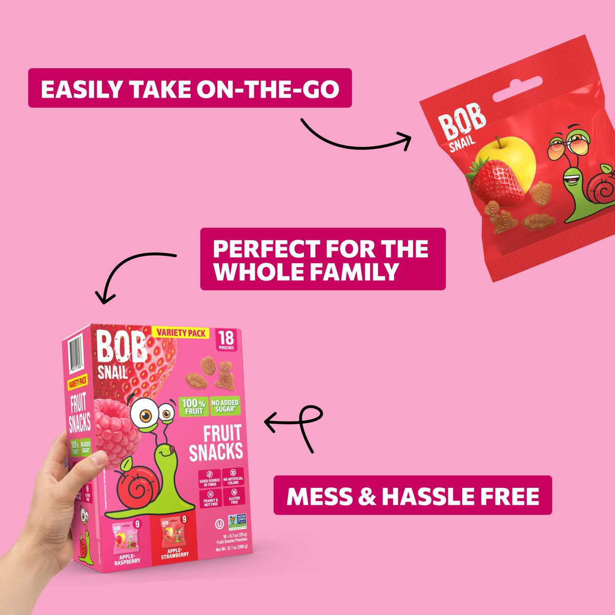미국직구 Bob Snail Fruit 20g / Bob Snail Fruit Snacks Variety Pack, Apple-Strawberry & Apple-R 6