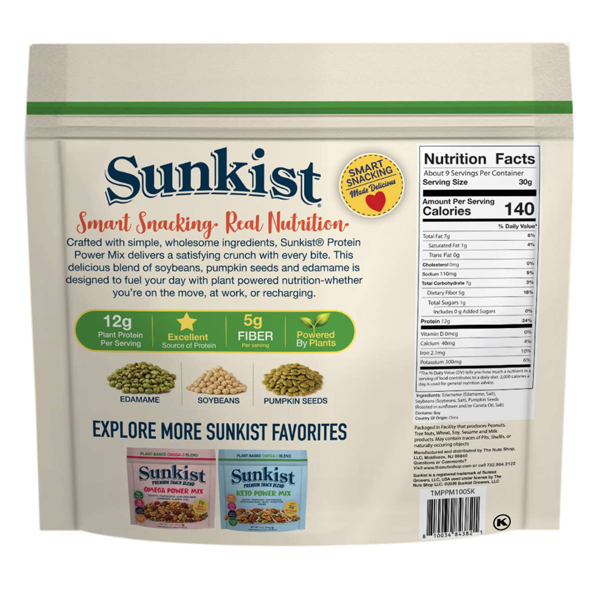 미국직구 Sunkist 283g / Sunkist Protein Power Mix, Plant-Based Protein Snack with Edamame, Soy 3