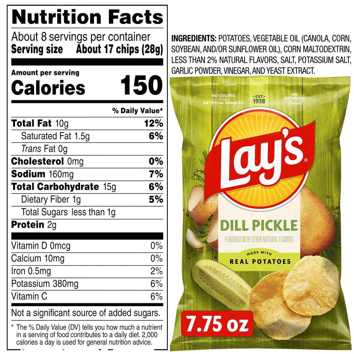 미국직구 레이즈 Dill Pickle Potato Snack Chips, 7.75 oz Bag