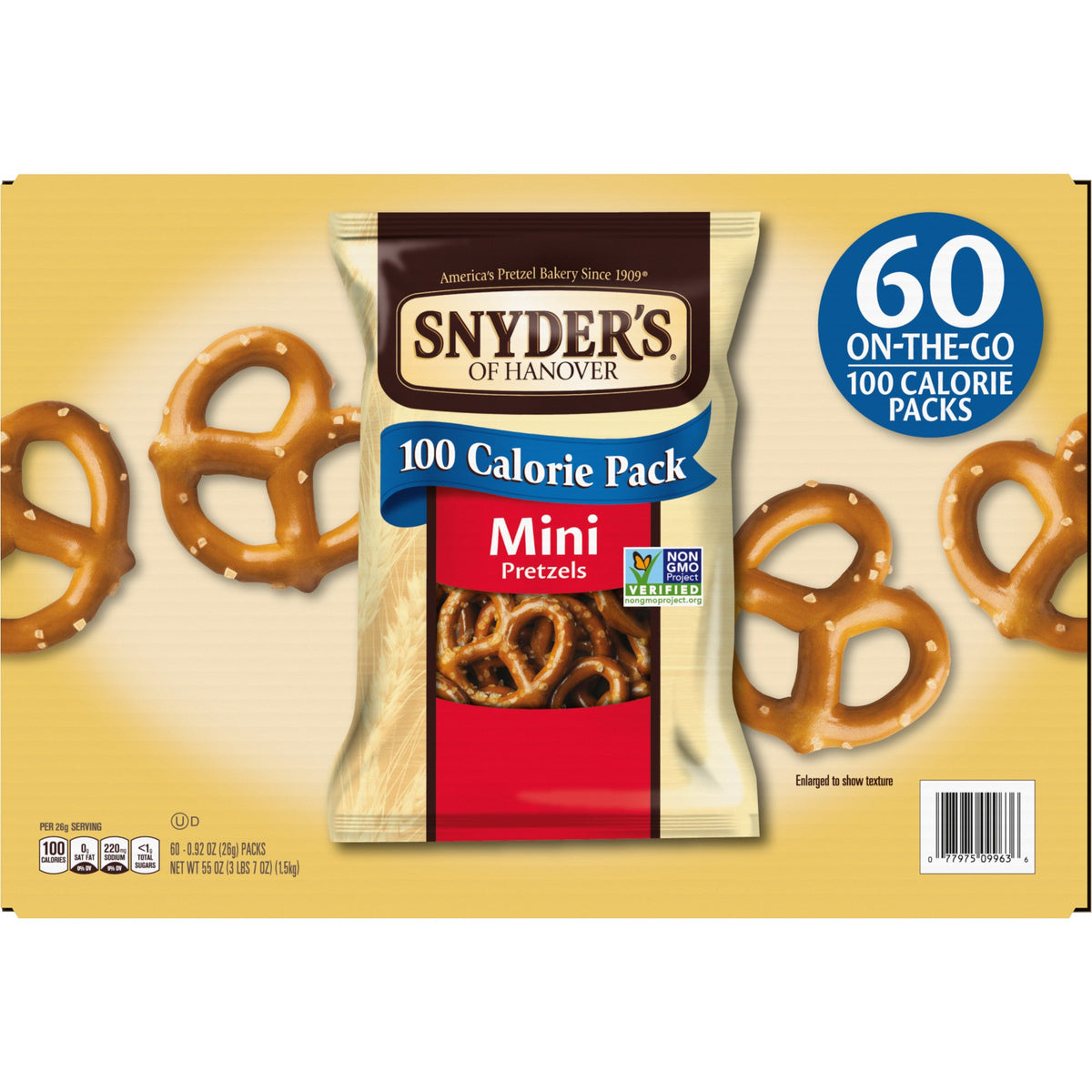미국직구 Snyder's of Hanover Mini Pretzels, 100 Calorie Pack, 0.92 oz, 60 ct