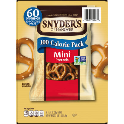 미국직구 Snyder's of Hanover Mini Pretzels, 100 Calorie Pack, 0.92 oz, 60 ct
