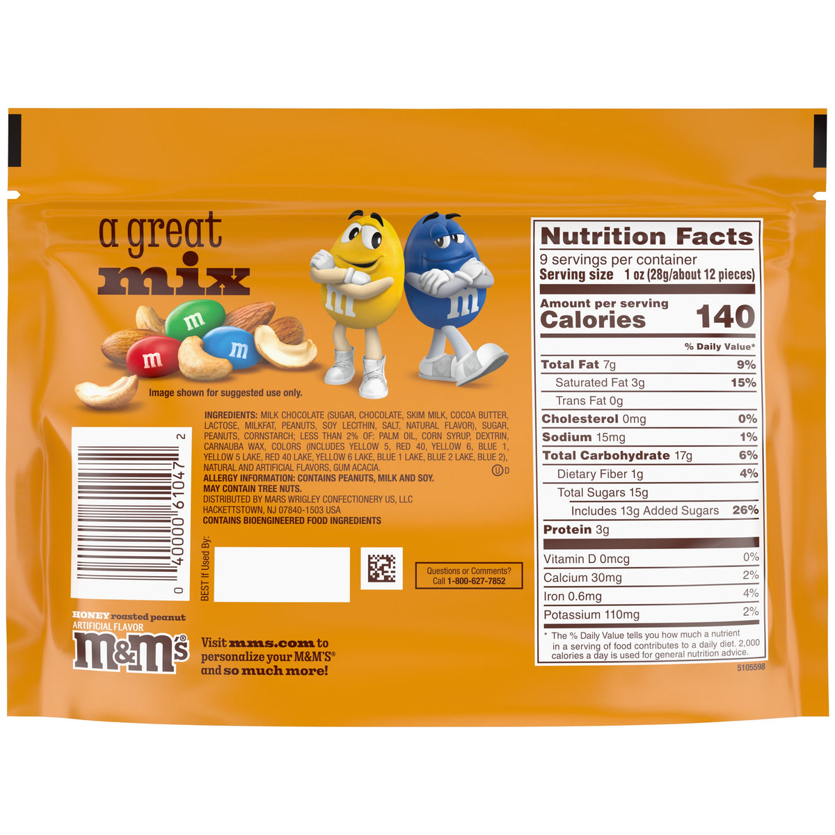 미국직구 엠앤엠즈 Honey Roasted Peanut Chocolate Candy - 9.0 oz Resealable Bag