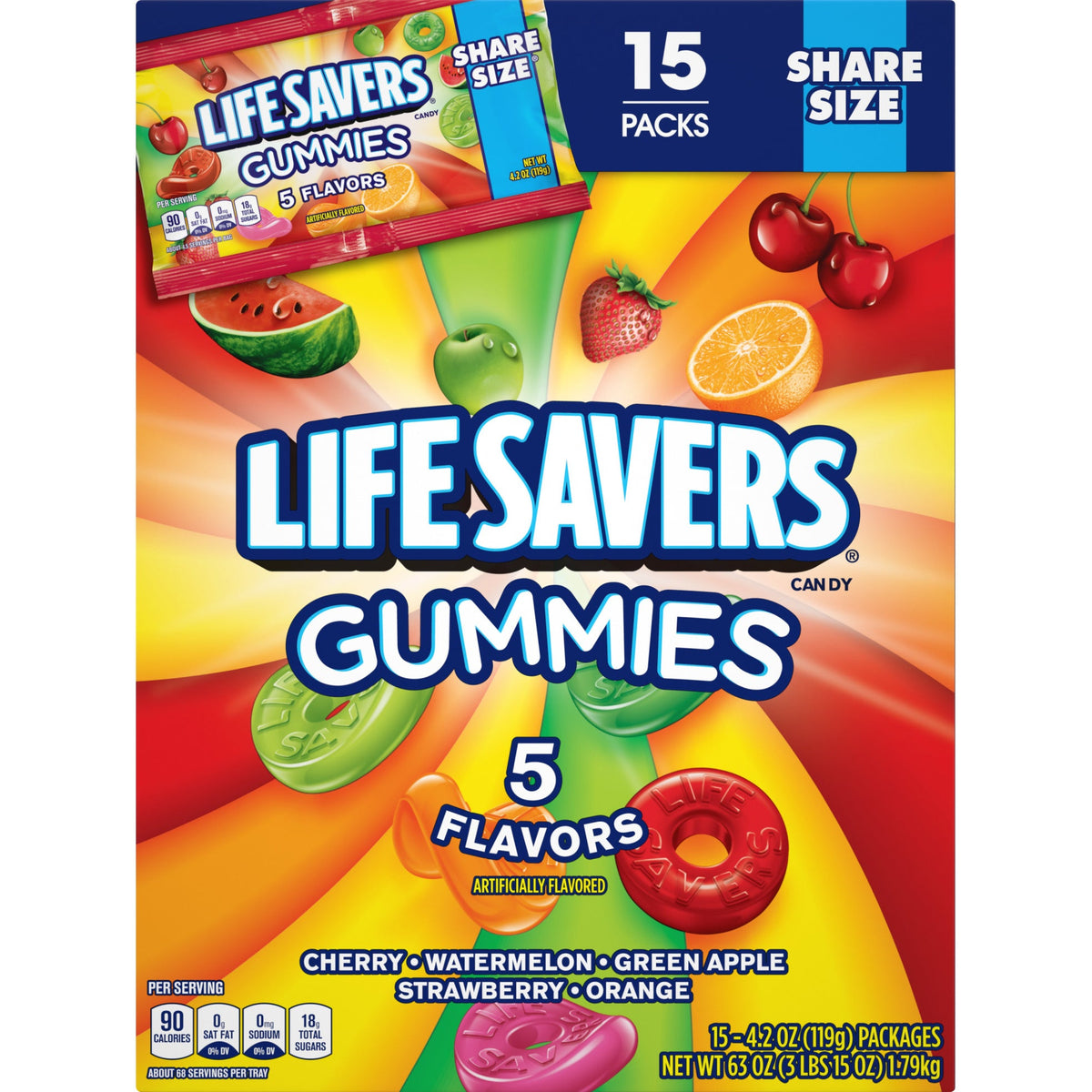 미국직구 Life Savers Gummies, 5 Flavors, Share Size 4.2 oz, 15 ct