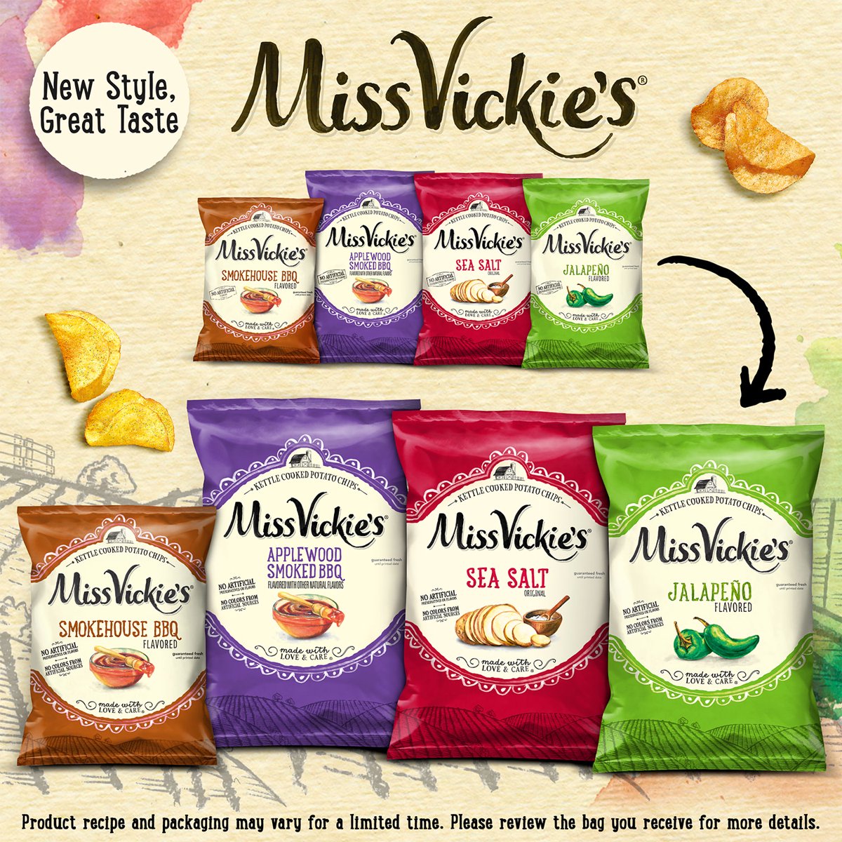 미국직구 Miss Vickie's Kettle 28g / Miss Vickie's Kettle Cooked Potato Chips, 4 Flavor Variety 4